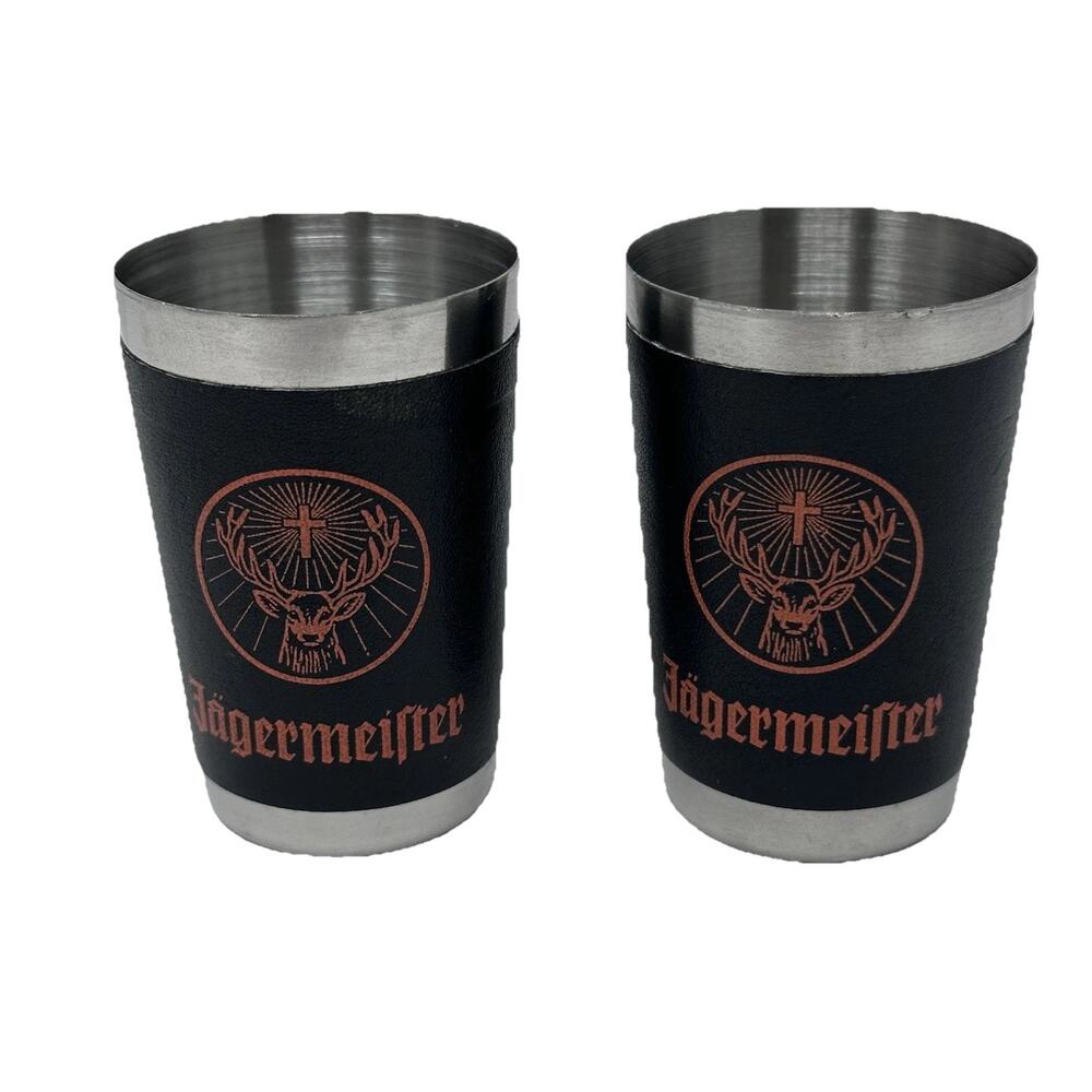 Set of Two JAGERMEISTER Shot Glasses Steel Silver & Black Metal
